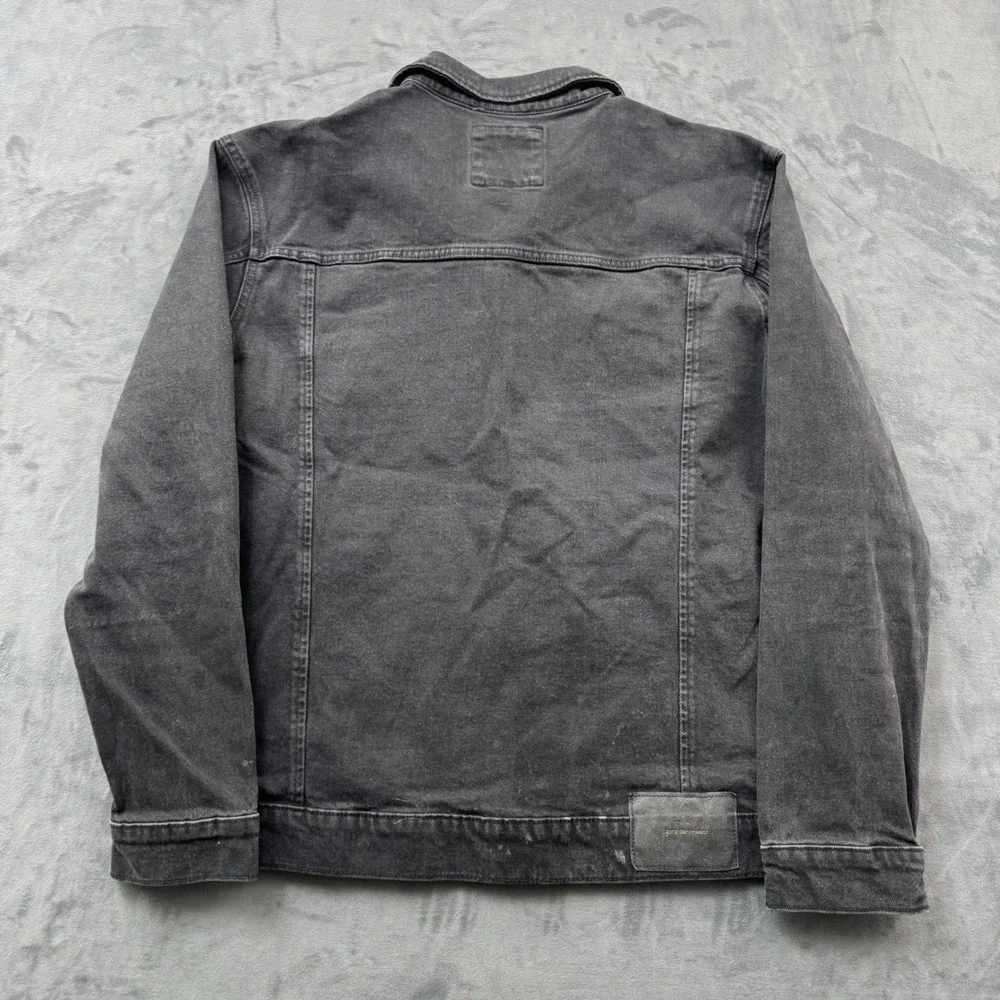 Zara Mens Black Washed Denim Trucker Jacket Size XXL Faded Vintage Style
